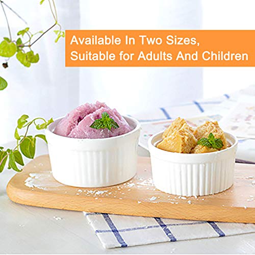 DeeCoo 12 Pack Porcelain Souffle Dish Ramekins Baking Cups – 6 oz x 6, 8 oz x 6 -Oven Safe White Ramekins Bakeware Set for Pudding, Creme Brulee, Custard Cups and Souffle Small instant table tray