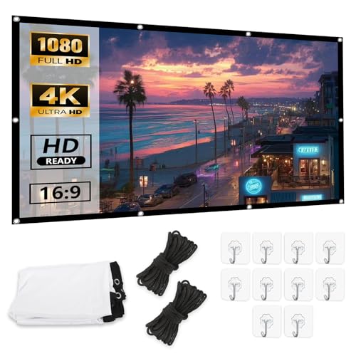 Pantalla de Proyección 100 Pulgadas 16:9 4K Full HD Pantalla Proyector Plegable Antiarrugas de Doble Cara Pantalla de Proyector Lavable Tela Proyector para Cine en Casa Oficina Camping Escuela