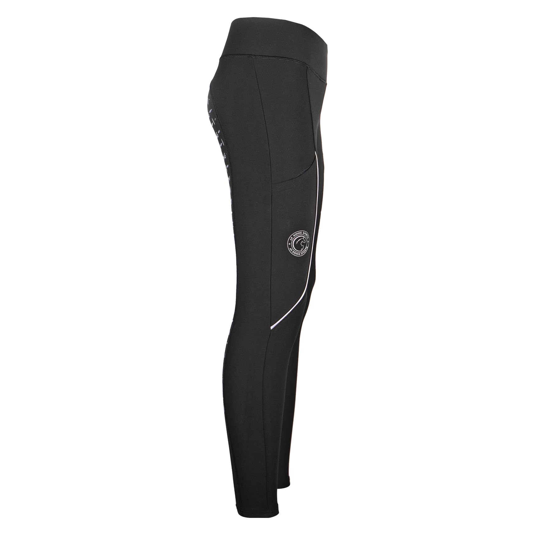AK Nova AKRS-6071 - Leggings da equitazione, traspiranti, leggeri, a vita alta, con impugnatura in silicone e due tasche laterali