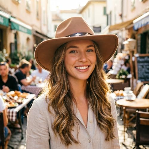 Image of DRESHOW Cowboy Hat for Women and Men Western Felt Cowboy Cowgirl Hat Wide Brim Belt Buckle Retro Fedora Hats Unisex Caps