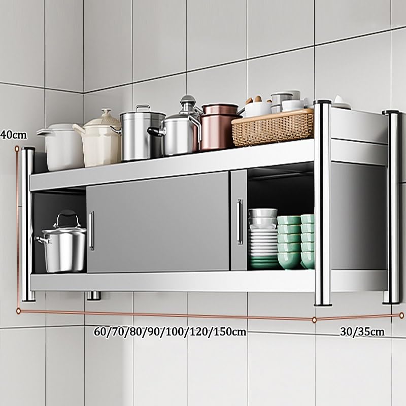 Armario de cocina de acero inoxidable montado en la pared, estante de almacenamiento con puerta corrediza resistente para comedor, baño, sala de estar, unidad gris (100 x 35 x 40 cm)