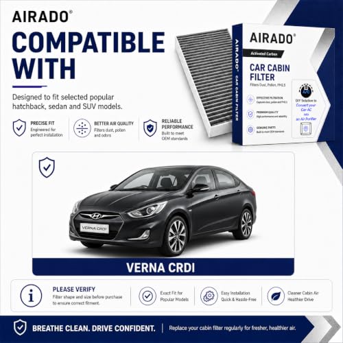 Image of Car Cabin Air Filter with Activated Carbon | AC Filter for Verna CRDI PM2.5 Dust Protection | Easy DIY Installation | Pack of 1 | Car Cabin Air Filter with Activated Carbon
