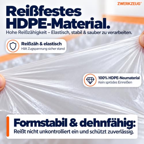 ZWERKZEUG Insgesamt 80 meter Abdeckfolie mit Klebeband Maler Abdeckfolie - Goldband Tape-Abdeckfolien Malerfolien (4 Rollen) – Ansicht 5