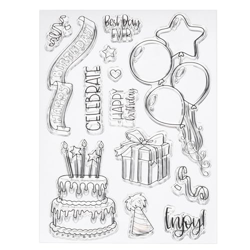 PATIKIL Transparent Silicone Stamps 1 Pcs T2019 Happy Birthday Balloon Cake Clear Stamps for Card Making Decoration DIY Scrapbooking Embossing Album Decor Craft Clear