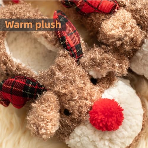 Animal Slippers Cute Elk Fuzzy Slippers Reindeer Slippers Women Men Christmas Slippers Winter Indoor Plush Warm Slippers Home Fluffy Slippers Bedroom Shoes Cozy Slippers Couple House Slippers4