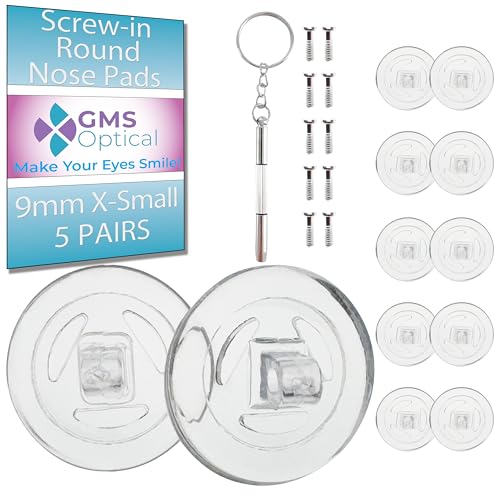 GMS Optical Round Screw-in Silicone Eyeglass Nose Pads for Glasses, Sunglasses, and Eye Wear - 9mm (5 Pair)