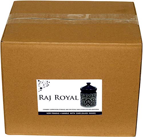 Image of Blue Pottery Hand Painted Mughal Ceramic Storage Pickle Jar for Home, 2 KG
