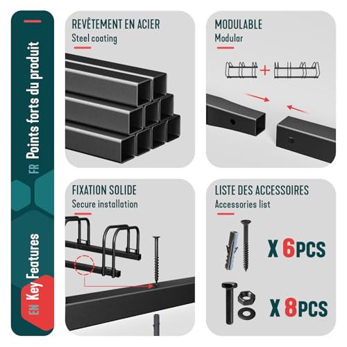 Image of VOUNOT 4 Bike Parking Stand, Parking, Bike Parking, Floor and Wall Mount, Indoor and Outdoor, Black