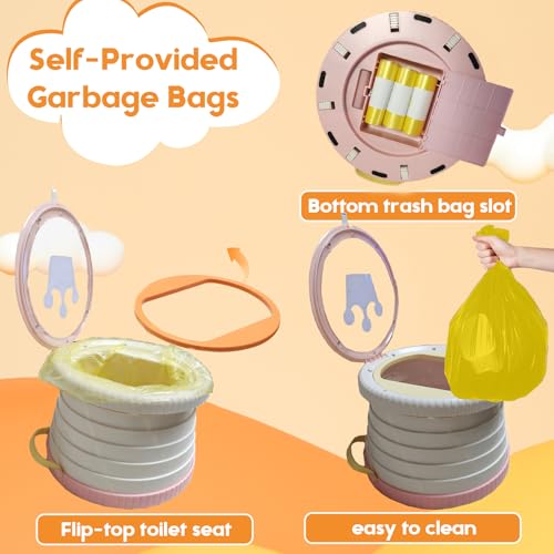 sunnysmile portable toilet for kidsportable potty seat for toddler traveltravel potty with travel bag applicable to camping indooroutdoor use includes 75 replacement bags