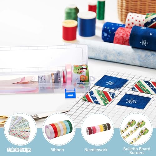 Image of Tioncy 4 Pcs 13 x 3 x 1.4 in Fabric Strip Case Jelly Cotton Fabric Patchwork Roll Storage Case Bulletin Board Border Bolt Storage Sewing Cloth Box for Cloth Strips Art Craft Organizer (Dark Blue)
