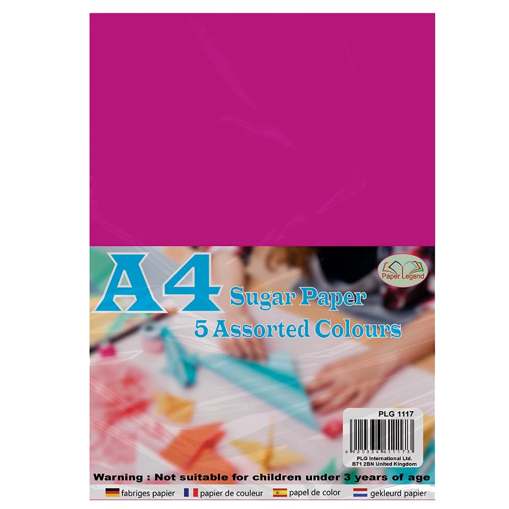 A4 Sugar Paper Bright Colours 100 Sheets in Assorted Colours, Great for Kids Arts & Crafts, Drawing, Painting & Scrap Booking 29.7 x 21.00 cm Sheet Size.
