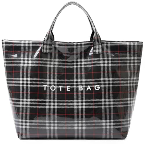 Image of PVC Tote Bag Gifts for Women Large Tote Purse Kraft Paper Letter Print Hobo Handbags for Work Beach Shopping Travel