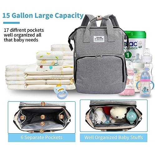 PY SUPER MODE Diaper Bag Backpack– Large Capacity Baby Backpack Diaper Bag Featuring Pockets, and Portable Diaper Pad, Multi-Function Baby Travel Waterproof Bag for Mom Dad,Mommy Bag - Grey