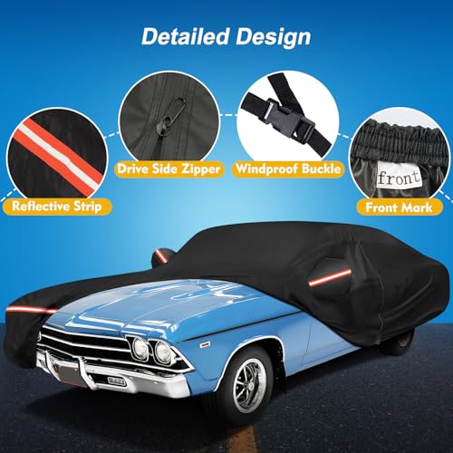 Image of QUNSUNUS Waterproof Car Cover for Chevelle Malibu SS Sedan /Coupe 1964-1972, Outdoor Car Cover with Zipper, Full Exterior Car Covers for Automobiles All Weather with Wind, Sun, UV and Dust Protection