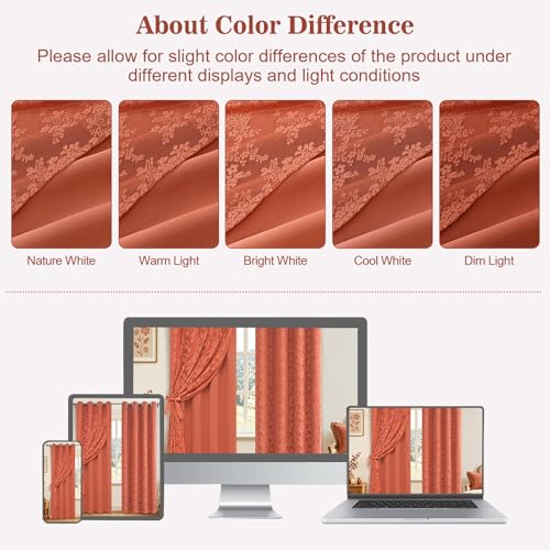 Image of Yinhua Terracotta Curtains for Living Room Double Layer Curtain with Sheer Overlay Farmhouse Blackout Curtains for Bedroom 63 Inch Length, Grommet Drapes with Tiebacks, 2 Panels