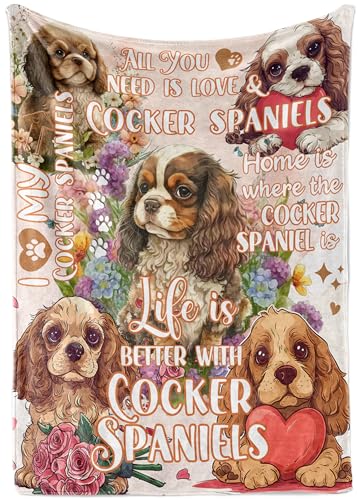 Huglanket Cocker Spaniel Gifts, Cocker Flannel Blanket Throws for Dog Mom Dad, 50 x 65 inches, Perfect for Birthday Christmas Thanksgiving Mother's Day Father's Day