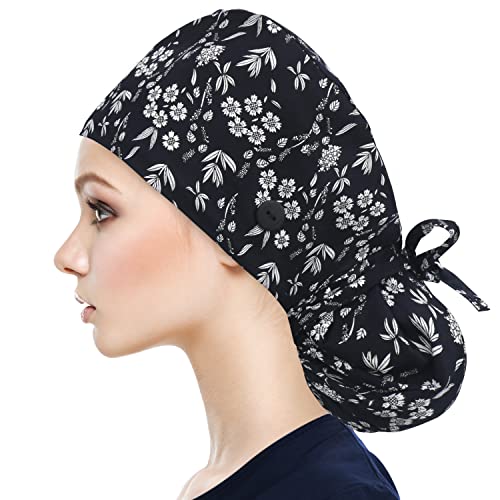 Image of QBA Adjustable Working Cap with Button, Satin-Lined Hat, Cotton Working Hat Sweatband, Elastic Tie Back Hats Unisex