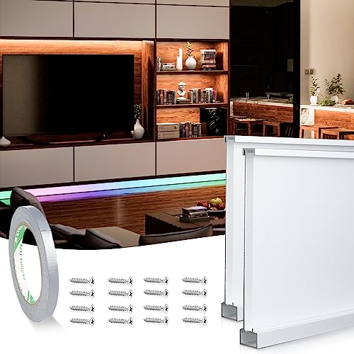 Muzata 2Pack 4FT/1.2M Spotless Aluminum LED Baseboard Lighting Frosted LED Strip Light Diffuser Neon Skirting Board Indoor Mood Lighting Baseboard LC31