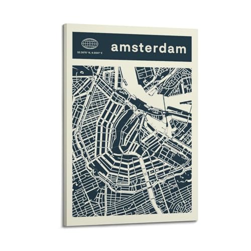 Poster monument Amsterdam navy beige pour habiller un petit mur vide avec style