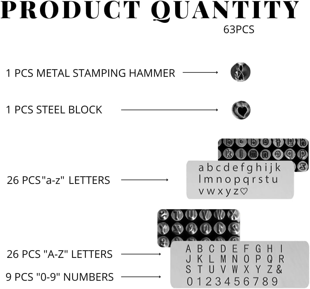 YARDD 64 PCS Metal Stamping Kit - Metal Stamps for Jewelry Making Letter Punch Set Leather Steel Number and Letter Stamping Kit Hand Press - Image 5