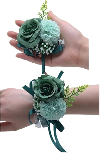 Juego de 2 ramilletes de rosas y flores de seda, hechas a mano, ramillete de flores de seda, accesorios de boda para novias, regalos de despedida de