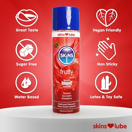 Image of Skins Strawberry Flavored Lube Gel - Flavored Adult Lube for Oral and Fruity Edible Lubricants