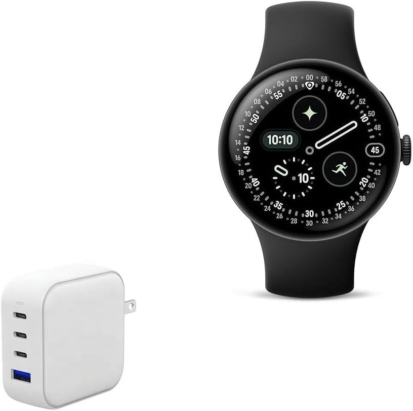 BoxWave Charger Compatible with Google Pixel Watch 4 - PD miniCube (100W), 100W 3 PD Port Wall Charger International - Winter White