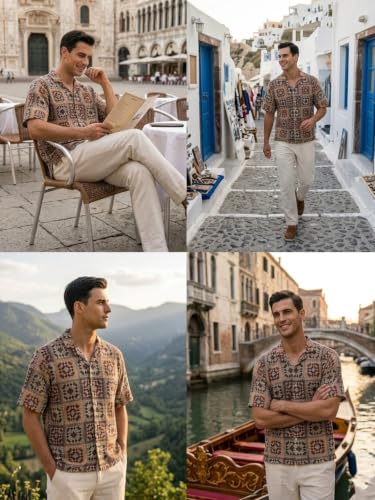 Image of GRECIILOOKS Men`s Shirt | Mens Casual Crochet Knitted | Half Sleeve Printed Crochet with Cuban Collar Shirt`s | Relaxed fit Textured & Stylish Premium Mens Shirt