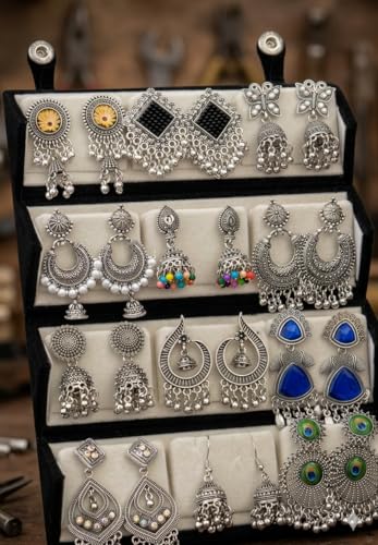 Image of Customized Earrings Gift Set with Name Engraved Jewelry Box | Designer Stud Earrings Combo for Women & Girls | Personalized Jewelry Organizer Box Gift for Birthday, Anniversary