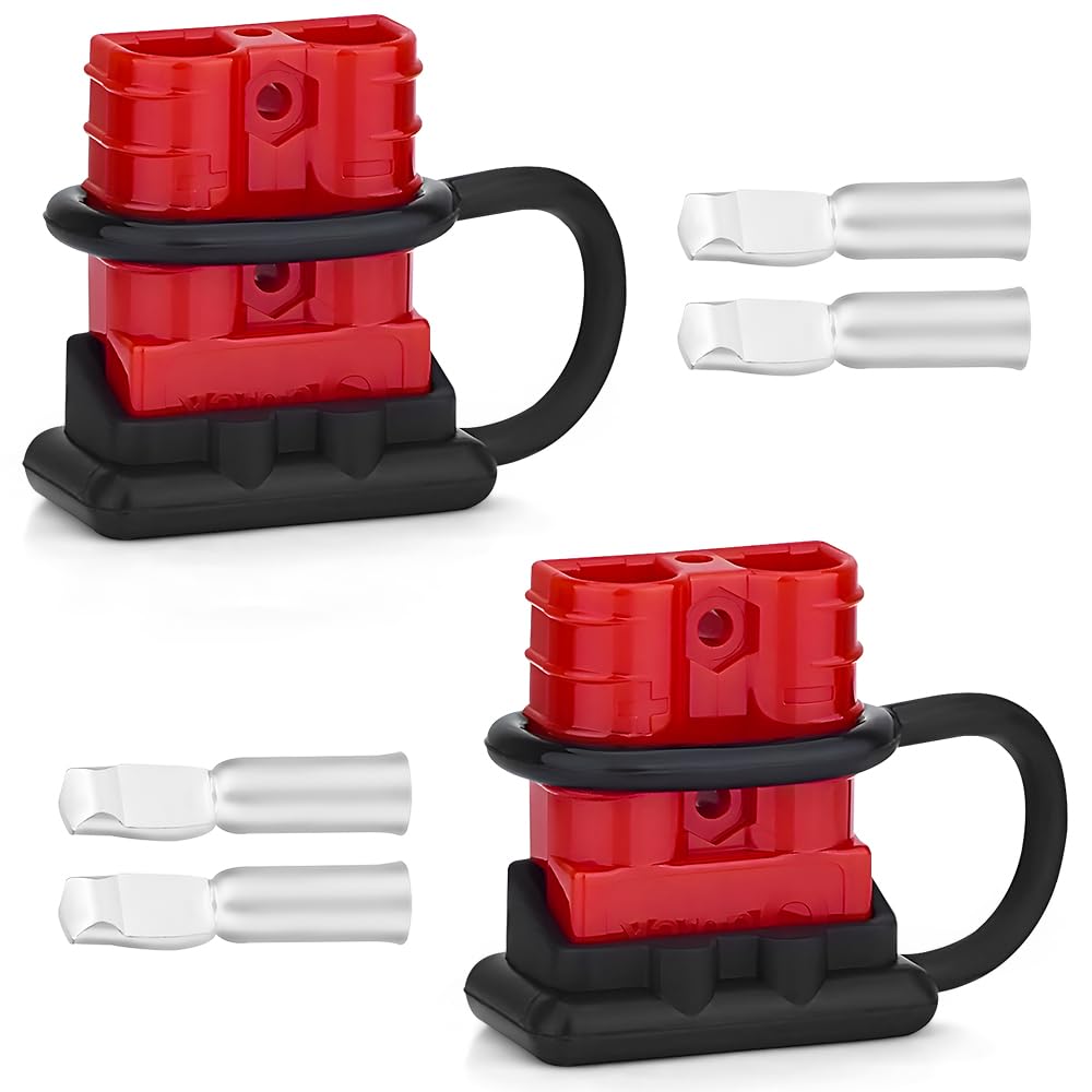 Uddick 2PCS 50A 6-10 Gauge Battery Cable Quick Connect/Disconnect Connector Plug Kit with Dust Cover for Car Forklift Motor Winch Trailer (Red 6AWG)