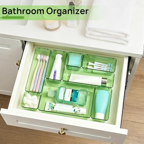 Image of Vtopmart 25 PCS Clear Plastic Drawer Organizers Set, 4-Size Versatile Bathroom and Vanity Drawer Organizer Trays, Storage Bins for Makeup, Bedroom, Kitchen Gadgets Utensils and Office
