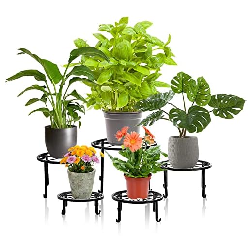 Tosnail 5 Pack Metal Plant Stands for Indoor and Outdoor Planters Stand Flower Pots Holder Beverage Dispenser Stand Pumpkin Short Stand for Floor and Tabletop Decoration - Assorted 5 Sizes