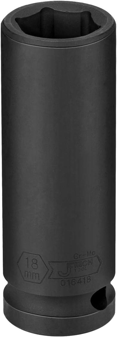 Jetech 18mm Deep Impact Socket Single - 1/2" Drive, 6-Point Metric, Chrome Molybdenum Steel (Cr-Mo) - Extra Long Reach for Large Bolts on Trucks & Equipment