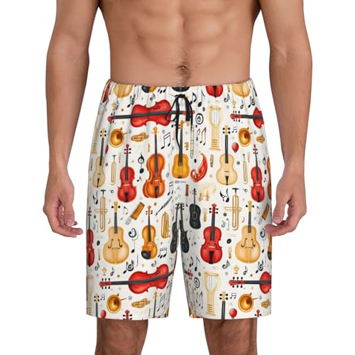 Mens Pajama Shorts, Vintage Cello 1 Print Lounge Pj Sleep Shorts for Men Sleepwear, Pajama Bottoms