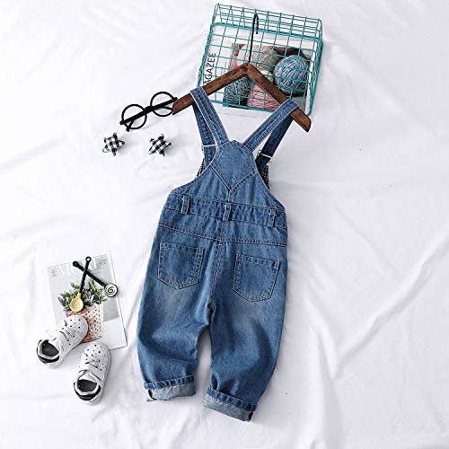 Image of KIDSCOOL Toddler Baby Denim Overalls Ripped Holes Jean Bib Romper Jumpsuit