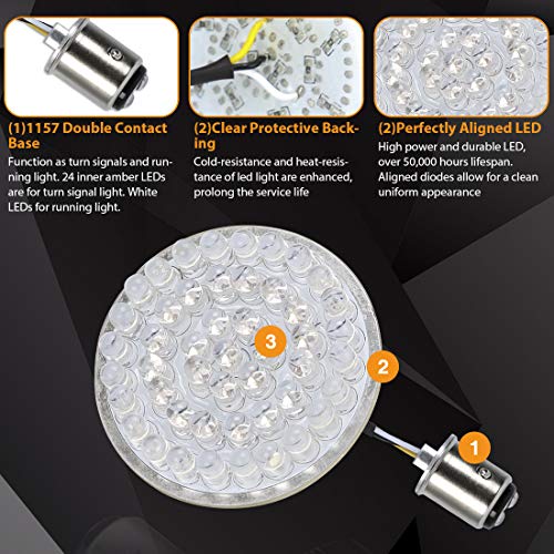 SUPAREE 2" Front LED Turn Signal Kit with White Running Lights for Harley Davidson Motorcycles -1157 Base