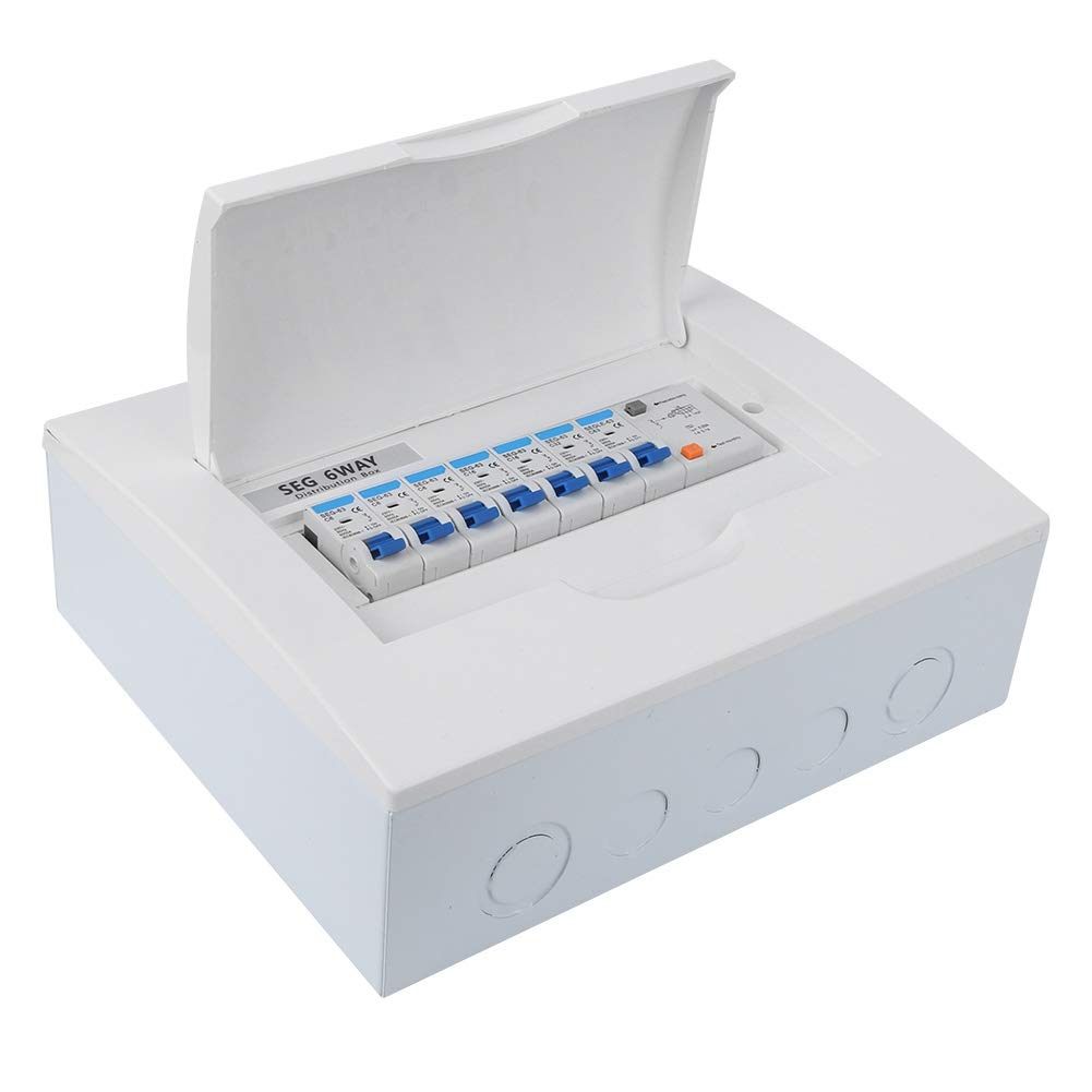 6 Way Consumer Unit Board, 63A Circuit Breaker, 30mA RCD, 4 MCBs