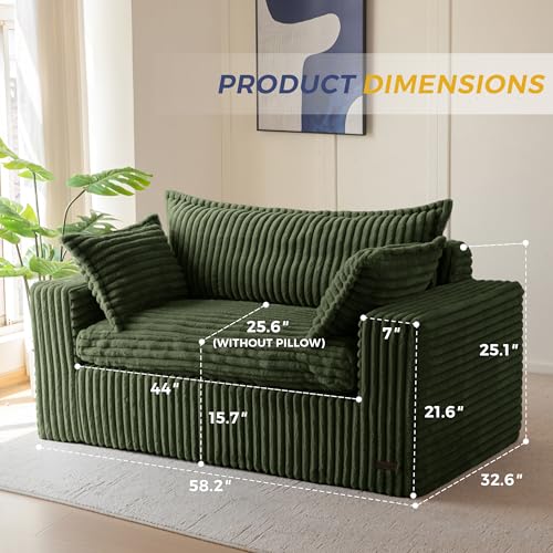 Image of MAXYOYO 59 inch Bean Bag Sofa Couch, Loveseat Boneless Couch in a Box, Upholstered Small Mini Sofa with Deep Seating for Living Room Bedroom Office Apartment, No Assembly, Dark Green