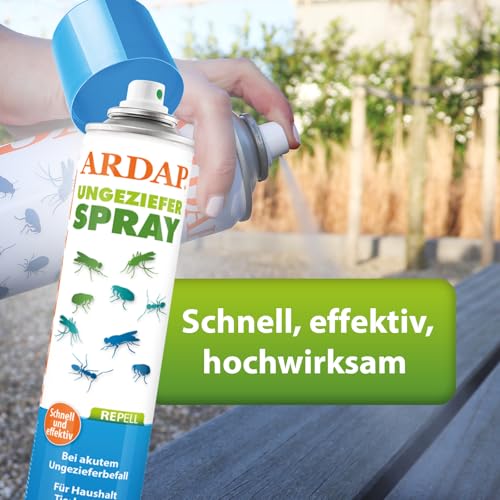 ARDAP Repell Ungezieferspray 750ml - Insektenspray bei akutem Ungezieferbefall - Abwehrend bei Insektenbefall - Insektenspray Wohnung - Schädlingsfrei - Wirkt schnell & effektiv (PT19)