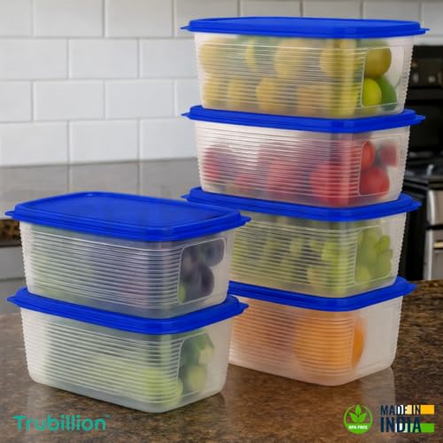 Image of PureChill Set of 6 Fridge Storage Containers 1800ml BPA Free Food Grade Plastic Stackable Transparent Boxes Freezer Safe for Vegetables Fruits Snacks Kitchen Made in India