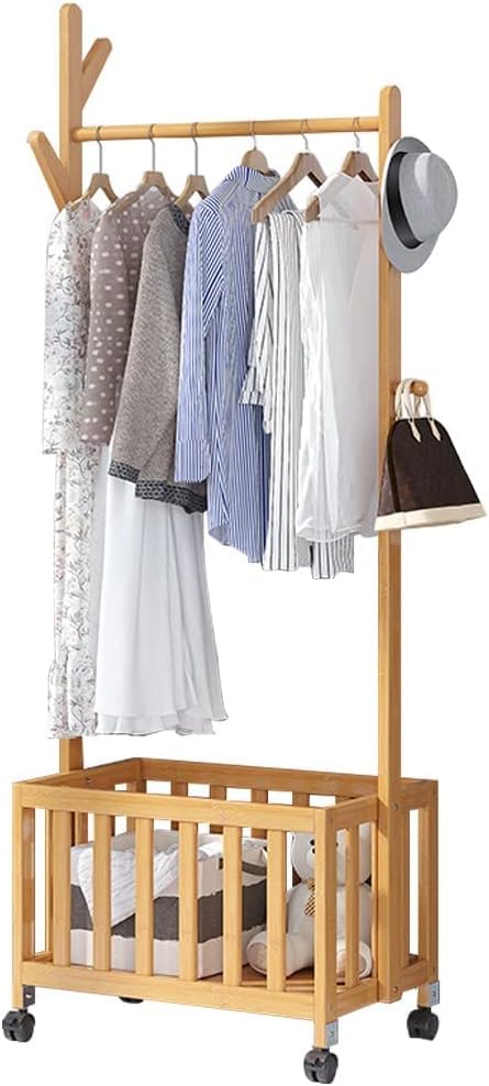 Heavy Clothes Rails Clothes Rack Rolling Coat Rack with Rod Storage Shelf and 2 Hooks Strong and Easy