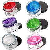 Blue Green Purple Red White Pink Hair Dye Temporary Hair Color Wax,Acosexy Fashion Colorful Hair Wax Pomades Disposable Natural Hair Strong Style Gel Cream Hair Dye,Instant Hairstyle Mud Cream for Party, Cosplay, Masquerade etc. (6 Color-Blue Green Purple Red White Pink)
