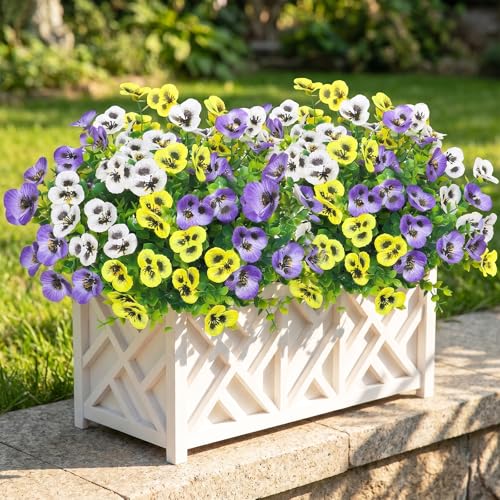 DEMIUKO 9Pcs Fleurs Artificielles Pensée Arbustes avec Feuilles d'Eucalyptus Faux Plantes Fleurs...