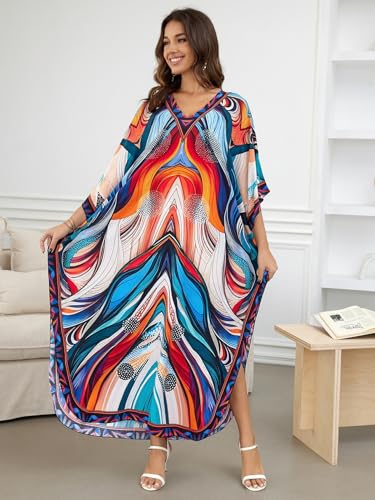 Image of NFVNKJ Women's Plus Size Beach Lounge Kaftan Maxi Dress Swimsuit Coverup for Women