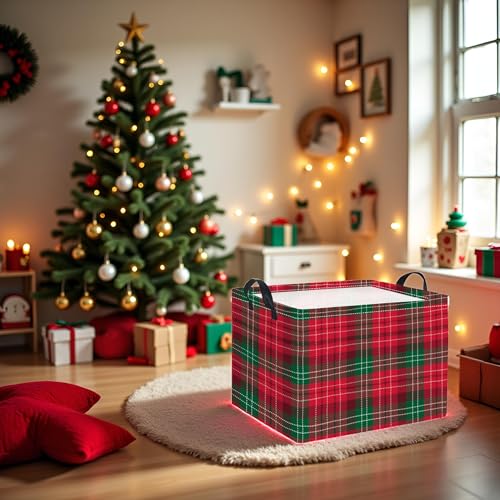 Image of Rectangular Christmas Basket Cute Baby Storage Bin Organizer Box Christmas Room Decor for Christmas Parties(Checkered)