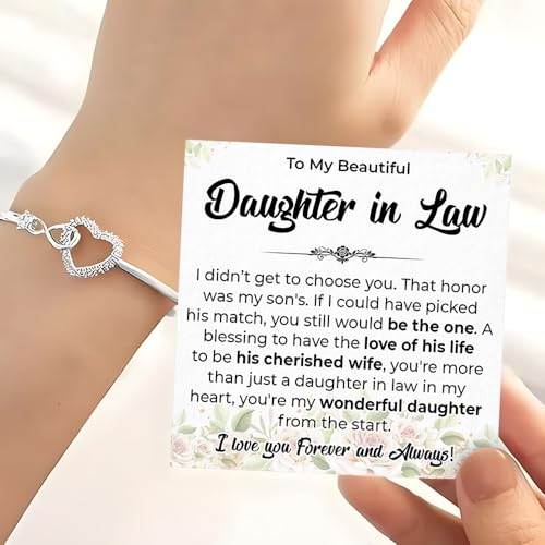 To My Daughter In Law Infinity Heart Bracelet From Mom And Dad, Wedding Christmas Anniversary Birthday Gift For Daughter In Law, Bracelet With Message Card And Gift Box From Mother-In-Law4