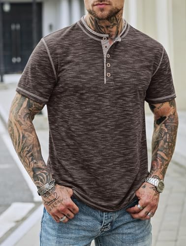 Men Henley Shirts Stretch Classic Summer Casual 5 Button T-Shirt (S-3XL)3