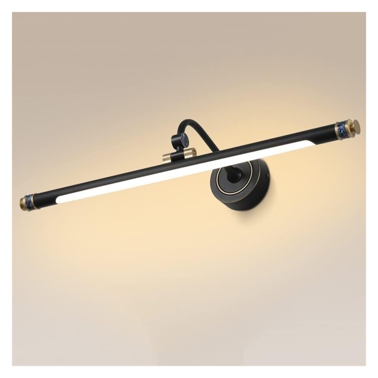Olskfuh Svart Wall Lamp Copper Mirror Front Lights Vanity Mirror Lamps Led Mirror Front Light Adjustable Linear Bathroom Mirror Light For Makeup Washroom Bath, 3 Color Mode Frame Pictu,-49Cm