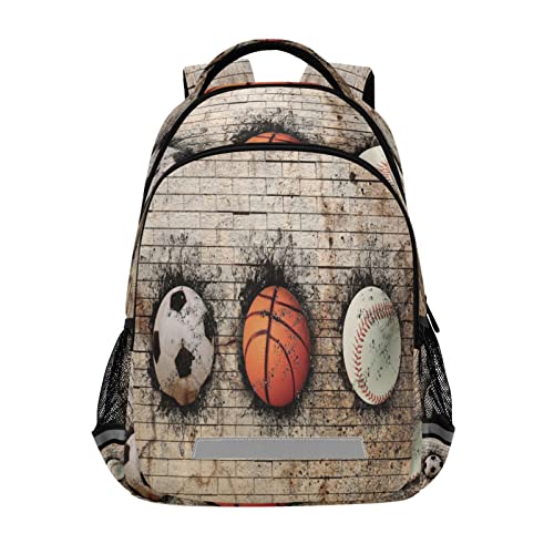 Quteprint Mochila para la escuela, vintage, fútbol, baloncesto, béisbol, viajes, para hombres y mujeres, mochila escolar para libros, mochila para laptop de 17 pulgadas, mochila casual para niños