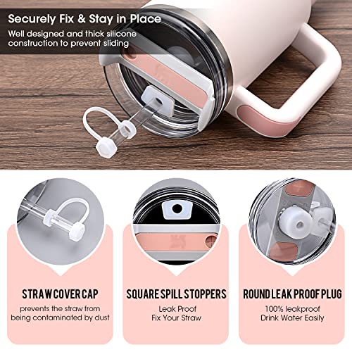 6Pcs Spill Proof Stopper Silicone For Stanley Cup 2.0 40Oz/30Oz Tumbler Leakproof Water Bottle Sealing Accessories With Round Top Leak Proof Stopper Plug &Square Lid Anti-Leak Stopper&Straw Cap Cover #TOP3